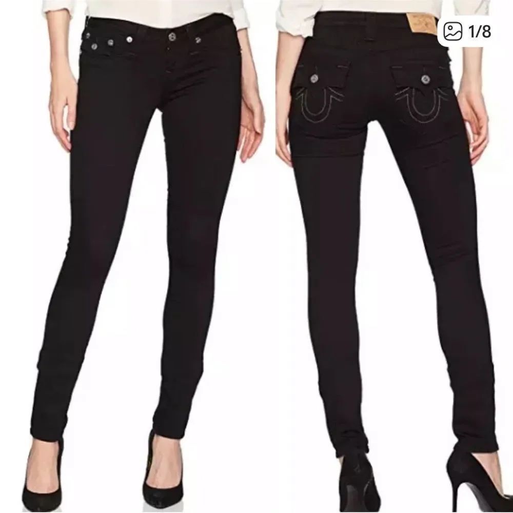 True Religion Skinny Flap Pocket Jean Black Low Rise Womens 26